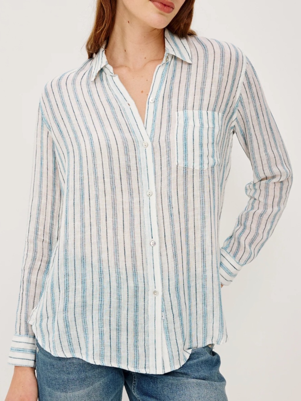 Rails Charli Oahu Stripe Linen Blend Button Down Shirt Size S